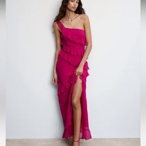 NWT Mango Asymmetric ruffled dress